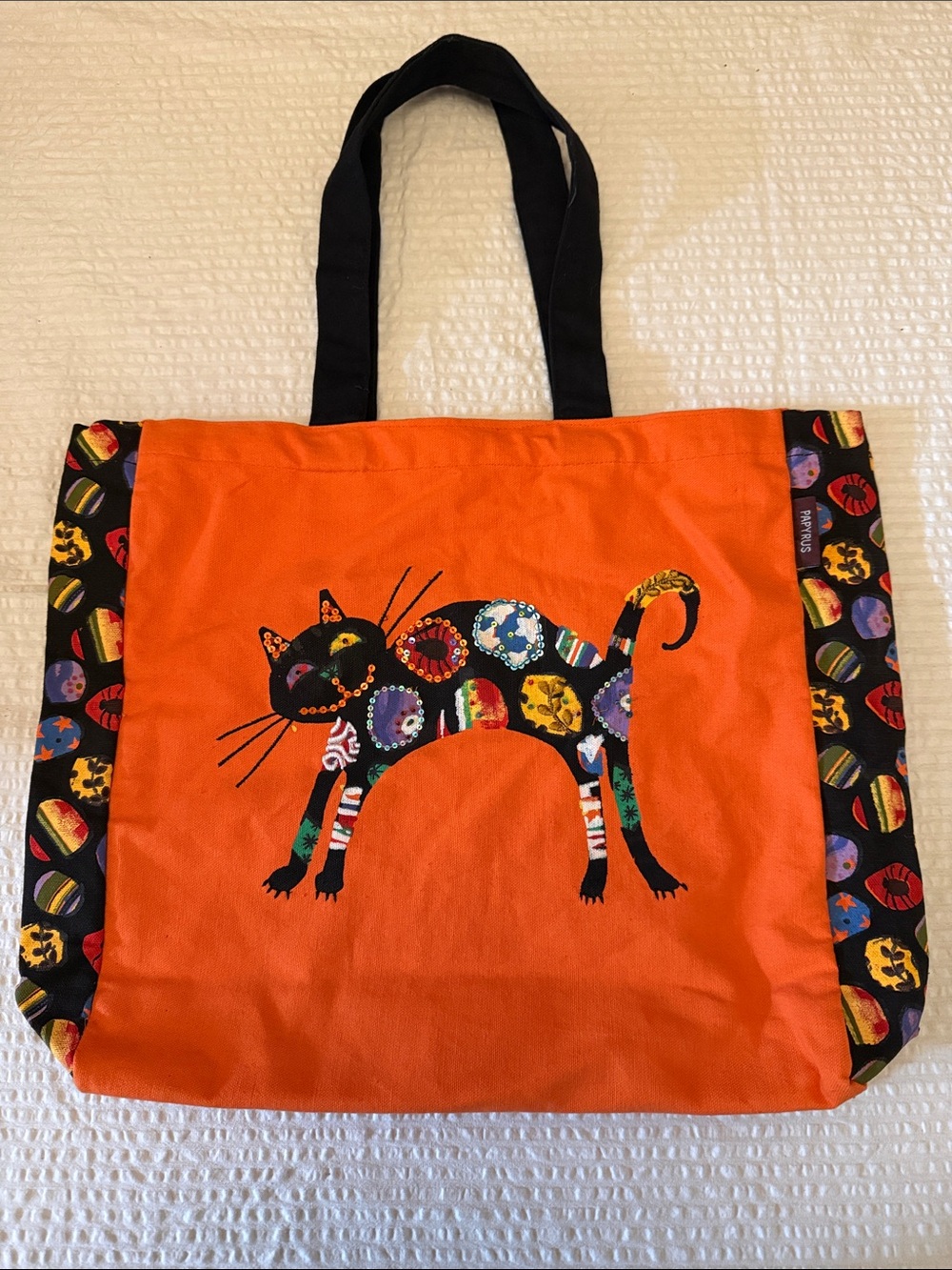 Papyrus Black Cat Patchwork Orange Canvas Tote Bag - 100% cotton